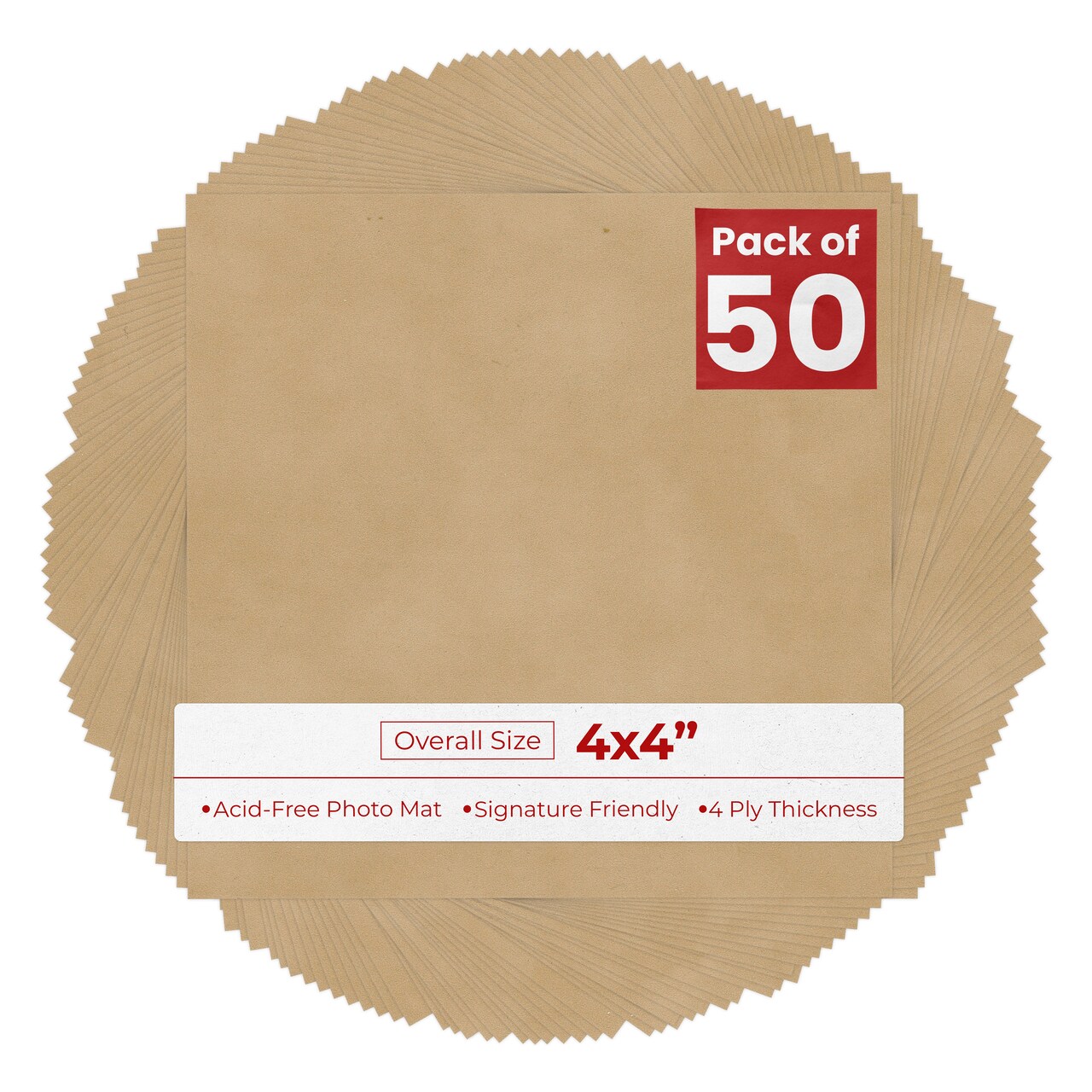 Beige Suede 4x4 Inch Uncut Mat Board - Blank Sheets, No Opening